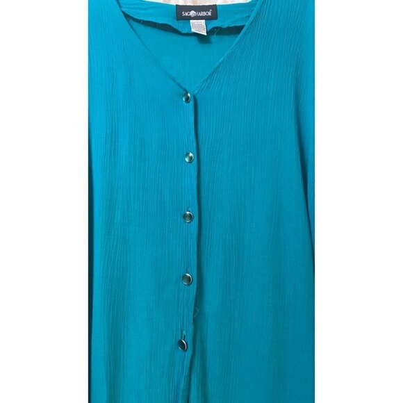 Sag Harbor Short Sleeve Button up Tunic Blouse, Women's Large - Picture 6 of 7